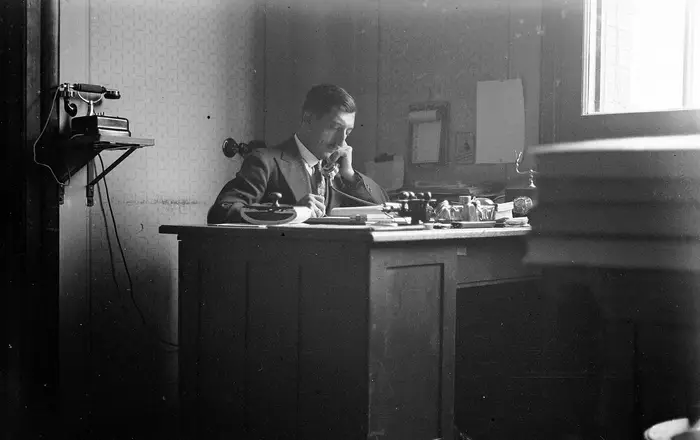 Office, desk, telephone, ink blotter Fortepan 8192